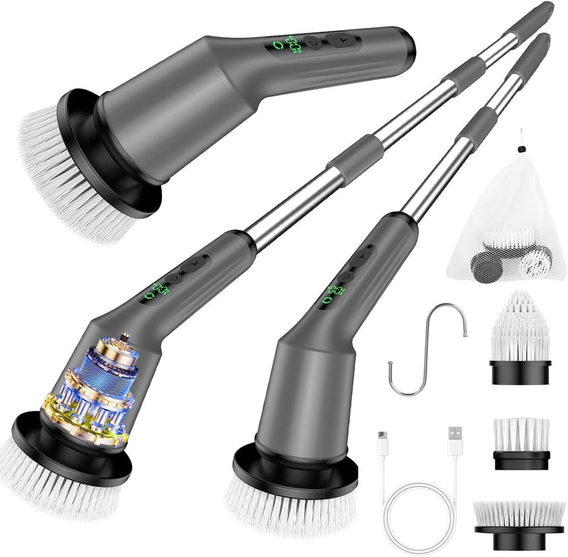 CTMAST Electric Spin Scrubber for Cleaning Bathroom, Shower Scrubber Cordless Cleaning Brush with IPX7 Waterproof & 2 Speed, 3 Brush Heads, Bathroom Cleaning Supplies for Shower Tub Tile Toilet Grey - Image 1